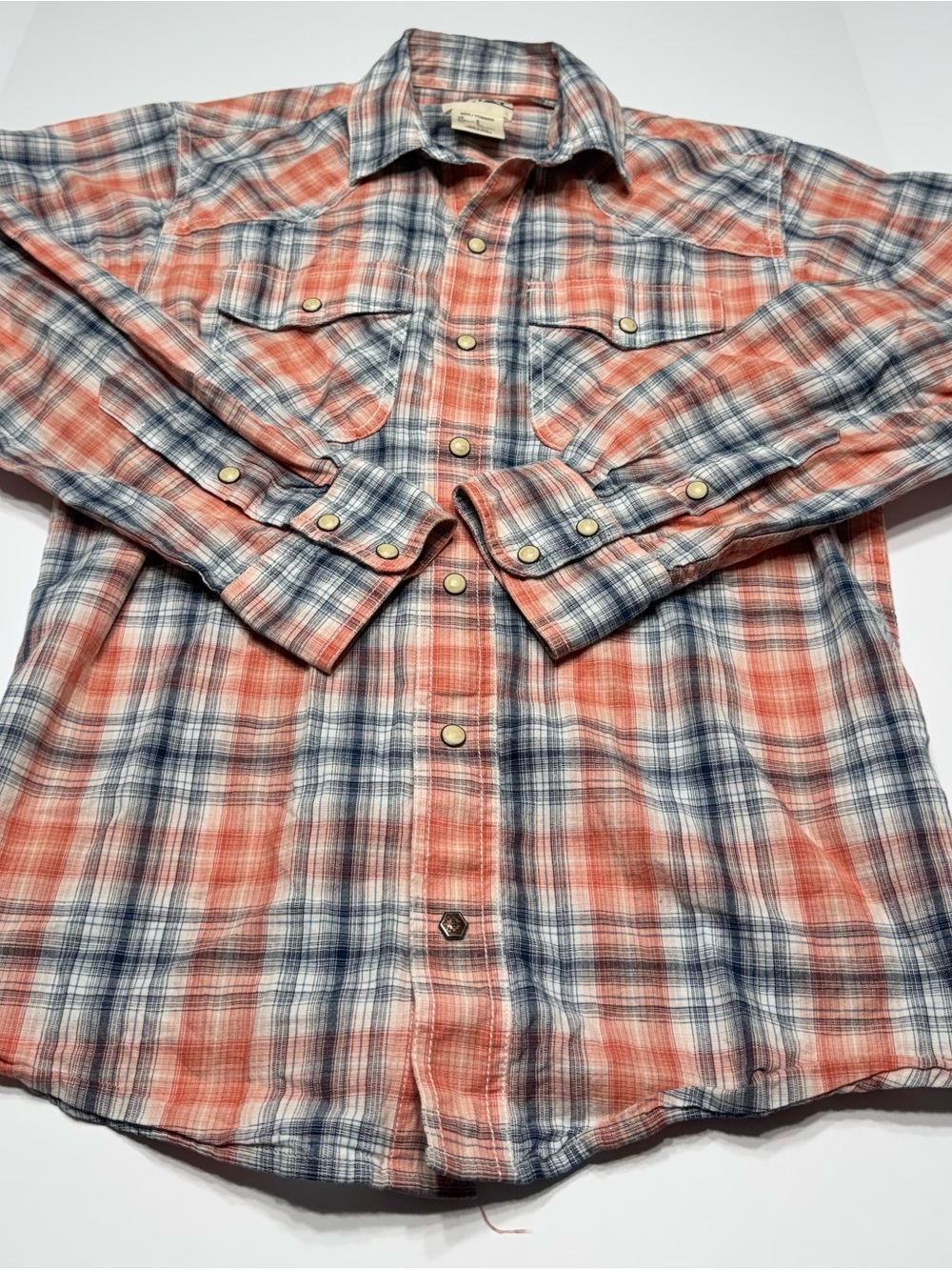 Ariat Coral and Navy Plaid Snap-Front Button Down Shirt